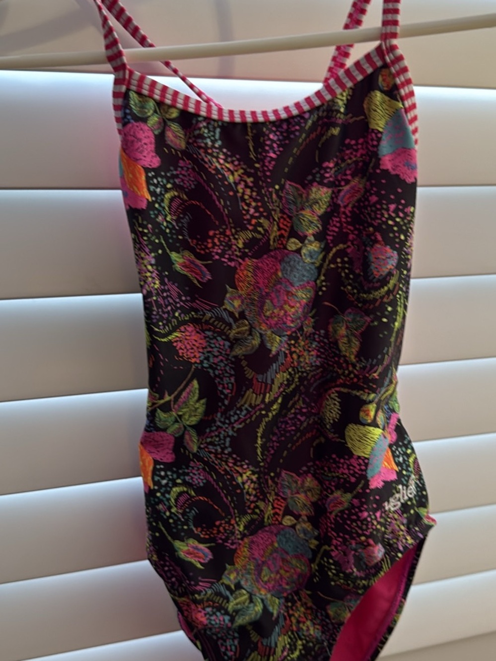 Dolfin Black One-Piece Swimsuit with Neon Floral Accents